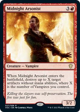 Midnight Arsonist trading card from Commander: Innistrad: Crimson Vow Midnight Arsonist - Commander: Innistrad: Crimson Vow Magic: The Gathering trading card