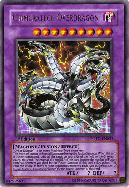 Chimeratech Overdragon trading card from Power of the Duelist Chimeratech Overdragon - Power of the Duelist YuGiOh trading card