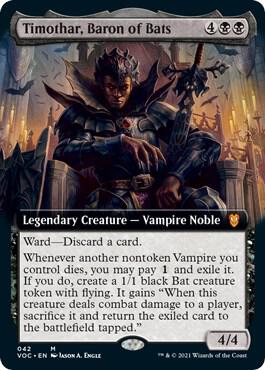 Timothar, Baron of Bats (Extended Art) trading card from Commander: Innistrad: Crimson Vow Timothar, Baron of Bats (Extended Art) - Commander: Innistrad: Crimson Vow Magic: The Gathering trading card