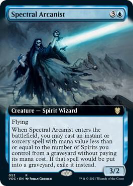 Spectral Arcanist (Extended Art) trading card from Commander: Innistrad: Crimson Vow Spectral Arcanist (Extended Art) - Commander: Innistrad: Crimson Vow Magic: The Gathering trading card
