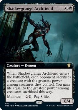 Shadowgrange Archfiend (Extended Art) trading card from Commander: Innistrad: Crimson Vow Shadowgrange Archfiend (Extended Art) - Commander: Innistrad: Crimson Vow Magic: The Gathering trading card