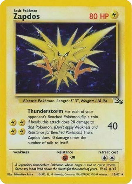 Zapdos - 15/62 (Cosmos Holo) - Miscellaneous Cards & Products Pokémon trading card