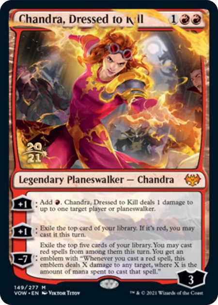 Chandra, Dressed to Kill trading card from Prerelease Cards Chandra, Dressed to Kill - Prerelease Cards Magic: The Gathering trading card