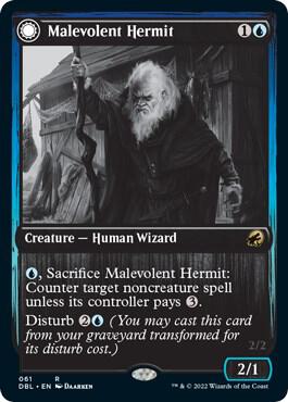 Malevolent Hermit trading card from Innistrad: Double Feature Malevolent Hermit - Innistrad: Double Feature Magic: The Gathering trading card