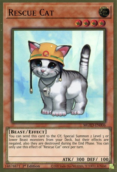 Rescue Cat trading card from Maximum Gold: El Dorado Rescue Cat - Maximum Gold: El Dorado YuGiOh trading card