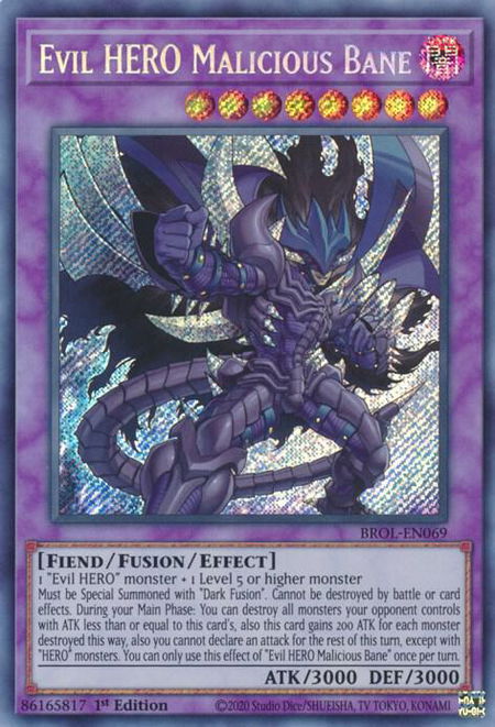 Evil HERO Malicious Bane - Brothers of Legend YuGiOh trading card