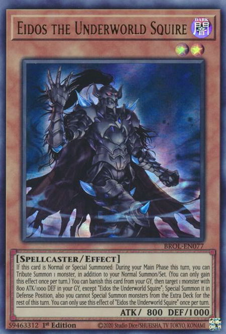 Eidos the Underworld Squire - Brothers of Legend YuGiOh trading card