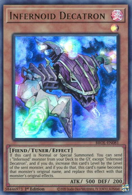 Infernoid Decatron - Brothers of Legend YuGiOh trading card