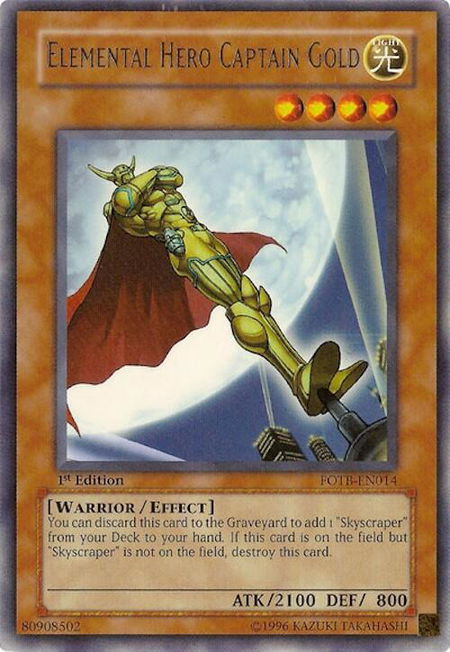Elemental Hero Captain Gold trading card from Force of the Breaker Elemental Hero Captain Gold - Force of the Breaker YuGiOh trading card