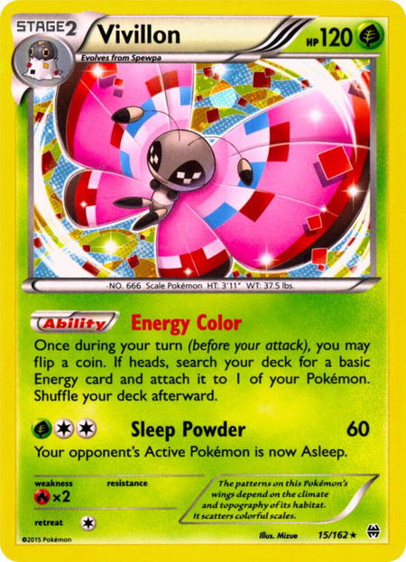 Vivillon - 15/162 (Cosmos Holo) trading card from Miscellaneous Cards & Products Vivillon - 15/162 (Cosmos Holo) - Miscellaneous Cards & Products Pokémon trading card