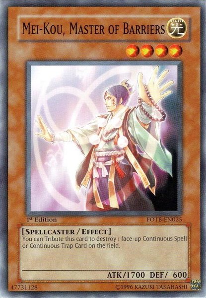 Mei-kou, Master of Barriers trading card from Force of the Breaker Mei-kou, Master of Barriers - Force of the Breaker YuGiOh trading card