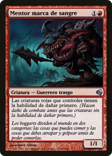 Bloodmark Mentor (Spanish) - "Mentor marca de sangre" trading card from Magic Encyclopedia 2011 (Salvat) Bloodmark Mentor (Spanish) - "Mentor marca de sangre" - Magic Encyclopedia 2011 (Salvat) Magic: The Gathering trading card