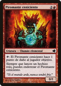 Cinder Pyromancer (Spanish) - "Piromante ceniciento" - Magic Encyclopedia 2011 (Salvat) (PS11) #96 - Common Magic: The Gathering Trading Card