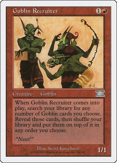 Goblin Recruiter trading card from Classic Sixth Edition Goblin Recruiter - Classic Sixth Edition Magic: The Gathering trading card