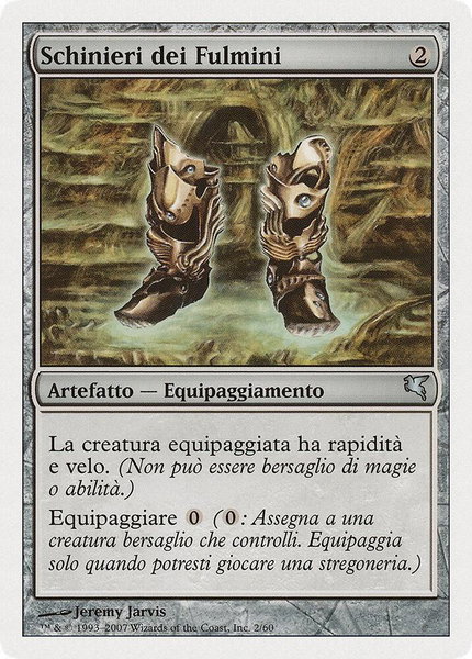 Lightning Greaves (Italian) - "Schinieri dei Fulmini" trading card from Magic Encyclopedia 2005 (Salvat/Hachette) Lightning Greaves (Italian) - "Schinieri dei Fulmini" - Magic Encyclopedia 2005 (Salvat/Hachette) Magic: The Gathering trading card