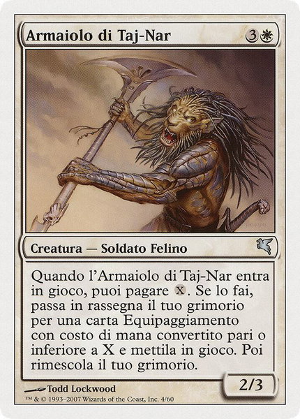 Taj-Nar Swordsmith (Italian) - "Armaiolo di Taj-Nar" trading card from Magic Encyclopedia 2005 (Salvat/Hachette) Taj-Nar Swordsmith (Italian) - "Armaiolo di Taj-Nar" - Magic Encyclopedia 2005 (Salvat/Hachette) Magic: The Gathering trading card