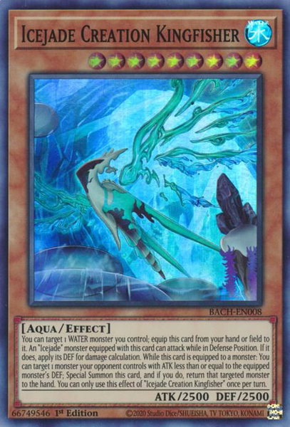 Icejade Creation Kingfisher trading card from Battle of Chaos Icejade Creation Kingfisher - Battle of Chaos YuGiOh trading card
