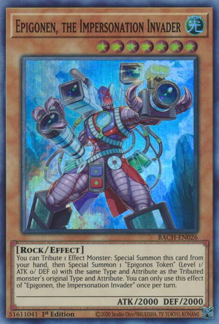 Epigonen, the Impersonation Invader trading card from Battle of Chaos Epigonen, the Impersonation Invader - Battle of Chaos YuGiOh trading card