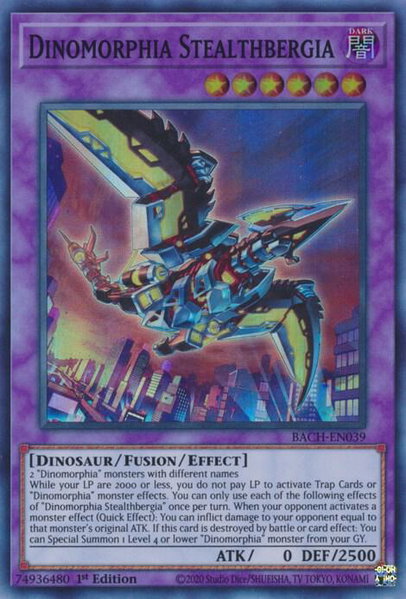Dinomorphia Stealthbergia trading card from Battle of Chaos Dinomorphia Stealthbergia - Battle of Chaos YuGiOh trading card