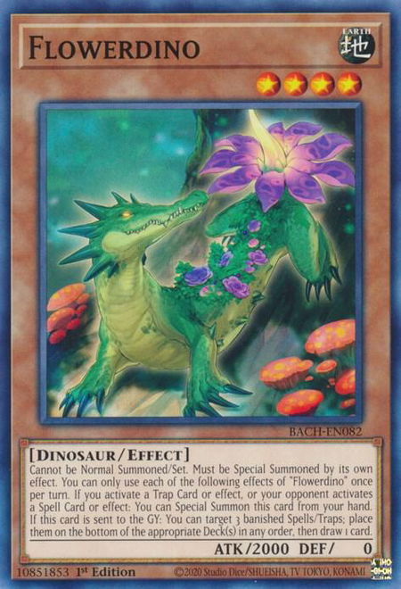 Flowerdino trading card from Battle of Chaos Flowerdino - Battle of Chaos YuGiOh trading card