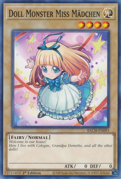 Doll Monster Miss Madchen trading card from Battle of Chaos Doll Monster Miss Madchen - Battle of Chaos YuGiOh trading card