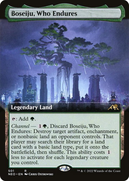 Boseiju, Who Endures (Extended Art) trading card from Kamigawa: Neon Dynasty Boseiju, Who Endures (Extended Art) - Kamigawa: Neon Dynasty Magic: The Gathering trading card