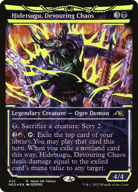 Hidetsugu, Devouring Chaos (Neon Yellow) (WPN Exclusive) - Kamigawa: Neon Dynasty Magic: The Gathering trading card