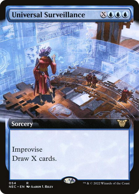 Universal Surveillance (Extended Art) trading card from Commander: Kamigawa: Neon Dynasty Universal Surveillance (Extended Art) - Commander: Kamigawa: Neon Dynasty Magic: The Gathering trading card