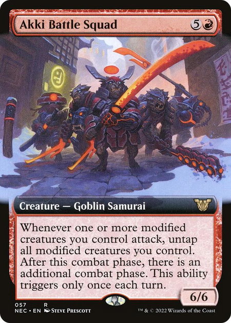 Akki Battle Squad (Extended Art) trading card from Commander: Kamigawa: Neon Dynasty Akki Battle Squad (Extended Art) - Commander: Kamigawa: Neon Dynasty Magic: The Gathering trading card