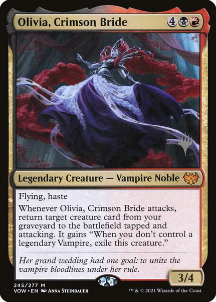 Olivia, Crimson Bride trading card from Promo Pack: Kamigawa: Neon Dynasty Olivia, Crimson Bride - Promo Pack: Kamigawa: Neon Dynasty Magic: The Gathering trading card