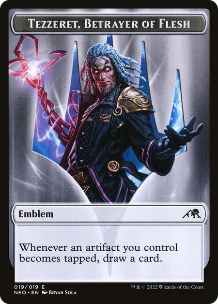 Emblem - Tezzeret, Betrayer of Flesh - Kamigawa: Neon Dynasty Magic: The Gathering trading card