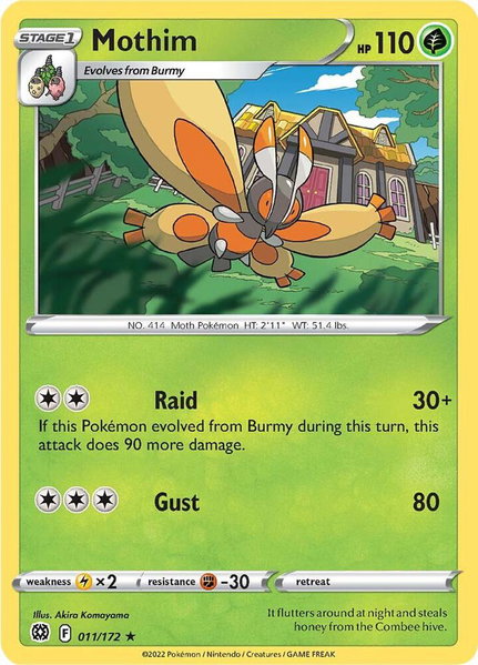 Mothim trading card from SWSH09: Brilliant Stars Mothim - SWSH09: Brilliant Stars Pokémon trading card