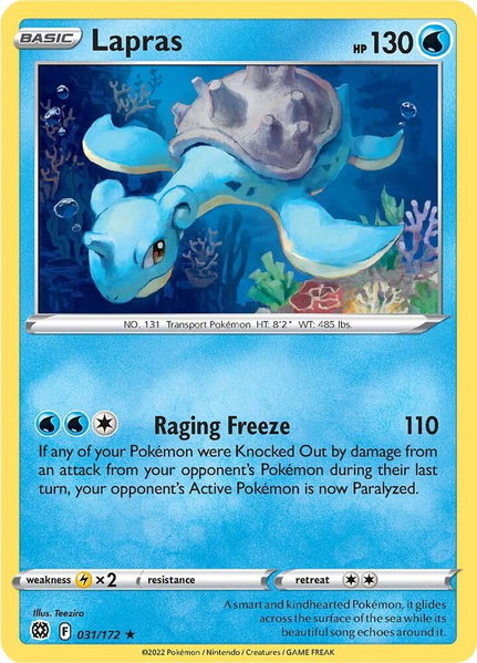 Lapras trading card from SWSH09: Brilliant Stars Lapras - SWSH09: Brilliant Stars Pokémon trading card