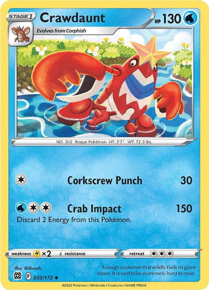 Crawdaunt trading card from SWSH09: Brilliant Stars Crawdaunt - SWSH09: Brilliant Stars Pokémon trading card