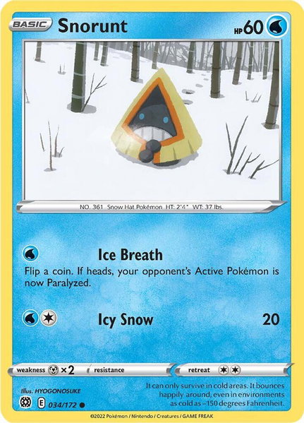Snorunt trading card from SWSH09: Brilliant Stars Snorunt - SWSH09: Brilliant Stars Pokémon trading card
