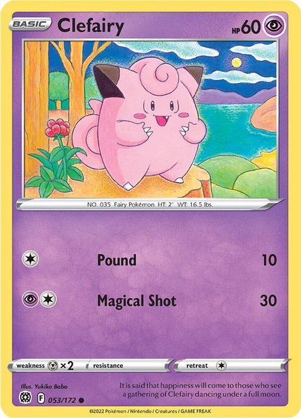 Clefairy trading card from SWSH09: Brilliant Stars Clefairy - SWSH09: Brilliant Stars Pokémon trading card