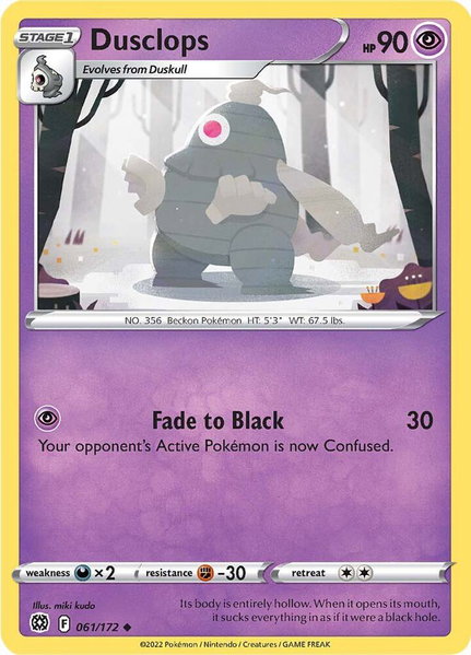 Dusclops trading card from SWSH09: Brilliant Stars Dusclops - SWSH09: Brilliant Stars Pokémon trading card