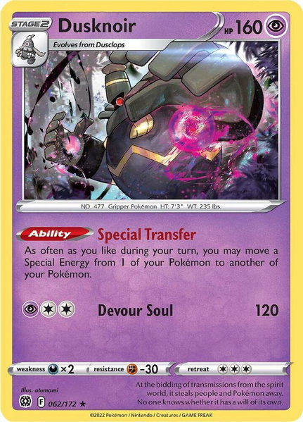Dusknoir trading card from SWSH09: Brilliant Stars Dusknoir - SWSH09: Brilliant Stars Pokémon trading card