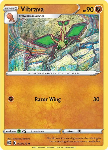 Vibrava trading card from SWSH09: Brilliant Stars Vibrava - SWSH09: Brilliant Stars Pokémon trading card