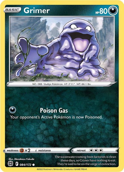 Grimer trading card from SWSH09: Brilliant Stars Grimer - SWSH09: Brilliant Stars Pokémon trading card