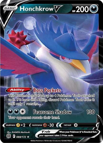 Honchkrow V trading card from SWSH09: Brilliant Stars Honchkrow V - SWSH09: Brilliant Stars Pokémon trading card