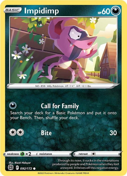Impidimp trading card from SWSH09: Brilliant Stars Impidimp - SWSH09: Brilliant Stars Pokémon trading card
