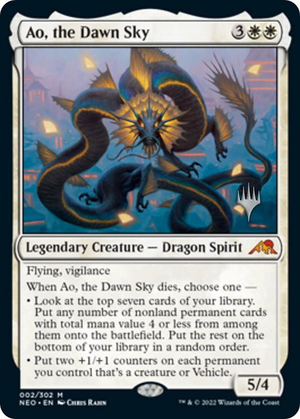 Ao, the Dawn Sky trading card from Promo Pack: Kamigawa: Neon Dynasty Ao, the Dawn Sky - Promo Pack: Kamigawa: Neon Dynasty Magic: The Gathering trading card