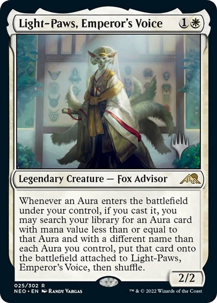 Light-Paws, Emperor's Voice trading card from Promo Pack: Kamigawa: Neon Dynasty Light-Paws, Emperor's Voice - Promo Pack: Kamigawa: Neon Dynasty Magic: The Gathering trading card