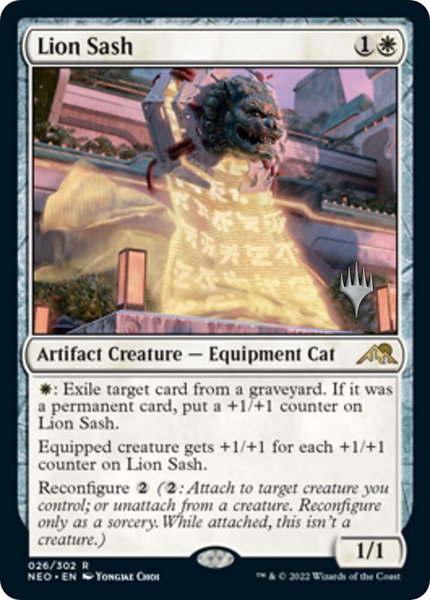 Lion Sash trading card from Promo Pack: Kamigawa: Neon Dynasty Lion Sash - Promo Pack: Kamigawa: Neon Dynasty Magic: The Gathering trading card