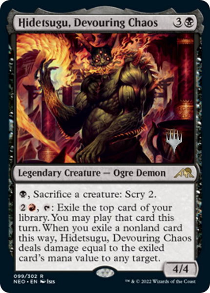 Hidetsugu, Devouring Chaos trading card from Promo Pack: Kamigawa: Neon Dynasty Hidetsugu, Devouring Chaos - Promo Pack: Kamigawa: Neon Dynasty Magic: The Gathering trading card