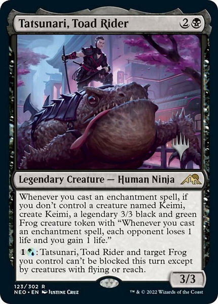 Tatsunari, Toad Rider trading card from Promo Pack: Kamigawa: Neon Dynasty Tatsunari, Toad Rider - Promo Pack: Kamigawa: Neon Dynasty Magic: The Gathering trading card
