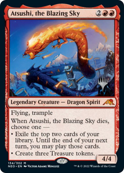 Atsushi, the Blazing Sky trading card from Promo Pack: Kamigawa: Neon Dynasty Atsushi, the Blazing Sky - Promo Pack: Kamigawa: Neon Dynasty Magic: The Gathering trading card