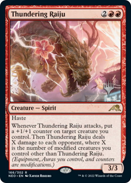 Thundering Raiju trading card from Promo Pack: Kamigawa: Neon Dynasty Thundering Raiju - Promo Pack: Kamigawa: Neon Dynasty Magic: The Gathering trading card