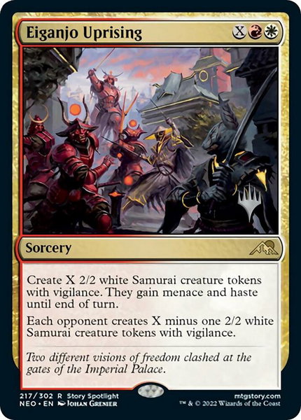 Eiganjo Uprising trading card from Promo Pack: Kamigawa: Neon Dynasty Eiganjo Uprising - Promo Pack: Kamigawa: Neon Dynasty Magic: The Gathering trading card